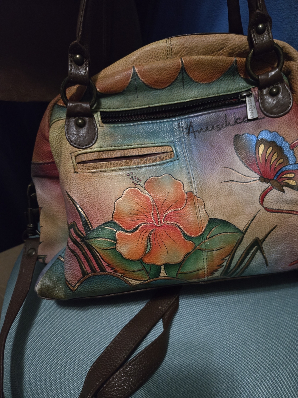 Awesome Anuschka Hand-Painted Floral Butterfly Satchel – Multicolor. GUC - Picture 4 of 16